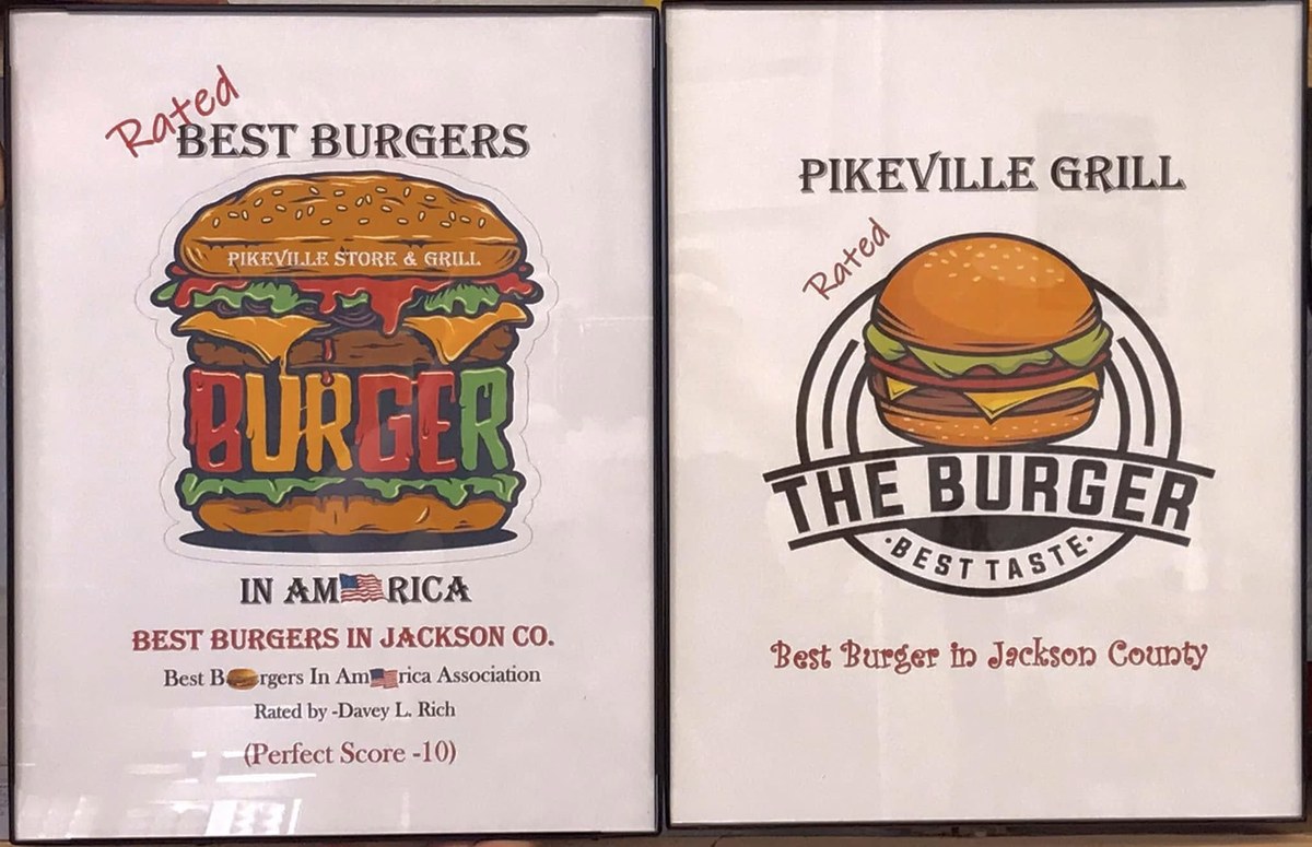Framed Best Burgers in America certificates awarded to Pikeville Store and Grill